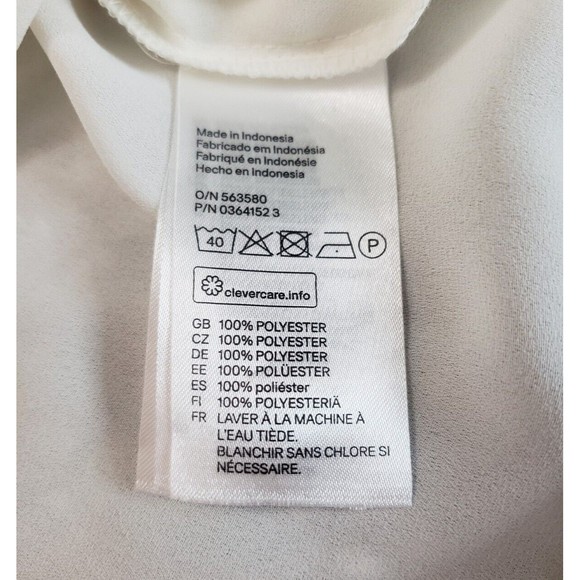 H&M White Button Up Blouse Sz 8 Chiffon Sheer 3/4 Sleeve Classic Style Top Shirt - Picture 7 of 9